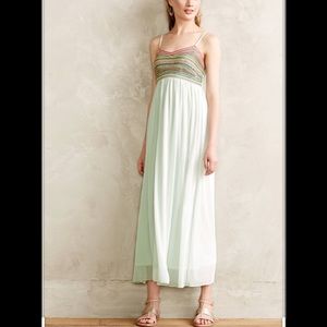 ANTHROPOLOGIE CALLIOPE BEADED LIGHT GREEN MAXI DRESS